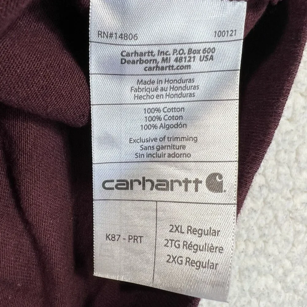Carhartt K87 2XL‎ Maroon Pocket Work T-Shirt PCI Ent 1998 Graphic Workwear